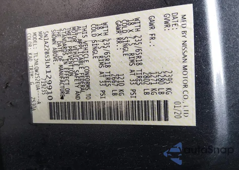 2020 Nissan Murano Sv Intelligent Awd z USA, uszkodzony, nr VIN 5N1AZ2BS3LN129910